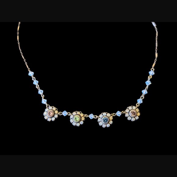 Liz Palacios SF Swarovski Crystal Silver Tone Flower 15" Choker Necklace - Picture 1 of 9